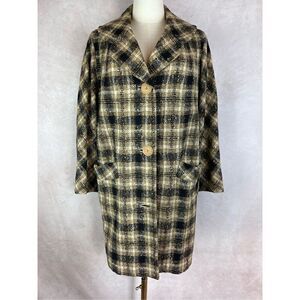 Vintage 1950s Plaid Wool Outer Coat Mod MCM Mad Men